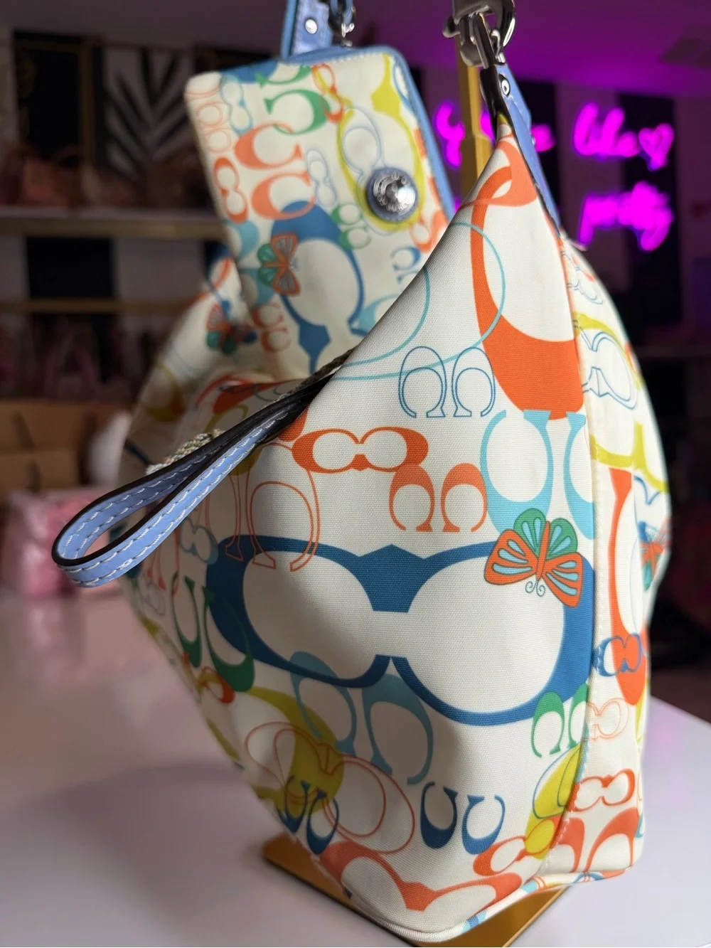 Coach F17423 Optic Signature Butterfly Hobo Bag Wristlet Set Y2K RARE coin pouch